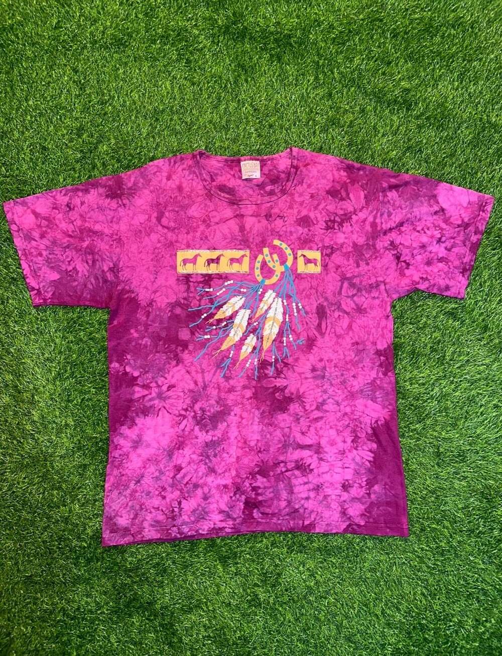 Cactus Bay T-Shirt Size L Pink Tie Dye Horse Feather 1997 Vintage